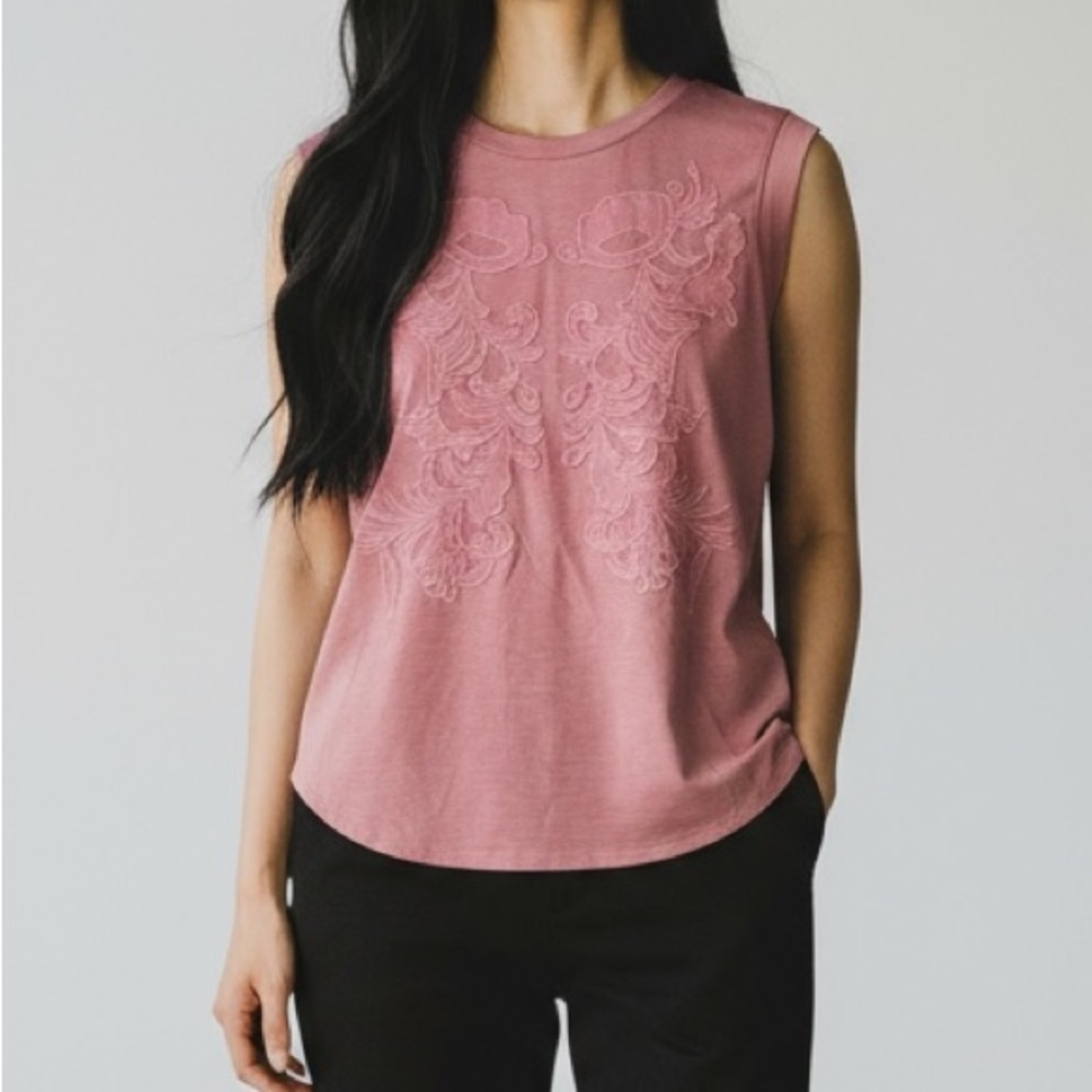 LOFT Rose Pink Embroidered Sleeveless Tee